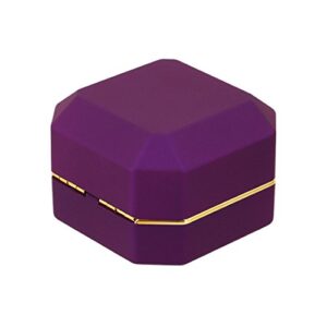 Multifit Square Shape Velvet Proposal Engagement Ring Box Case LED Light Jewelry Coin Gift Box(Purple)