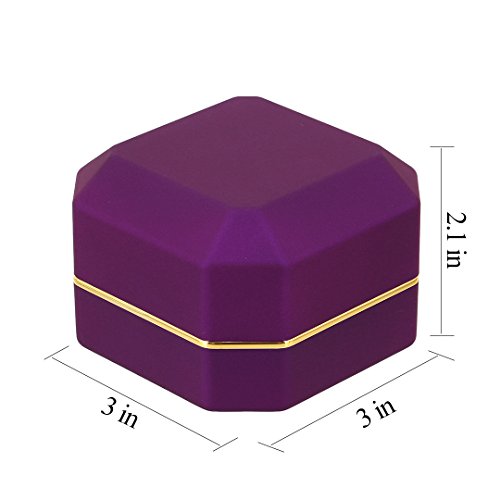 Multifit Square Shape Velvet Proposal Engagement Ring Box Case LED Light Jewelry Coin Gift Box(Purple)