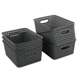 teyyvn plastic storage basket, 10.03″ x 7.59″ x 4.09″, pack of 6, gray