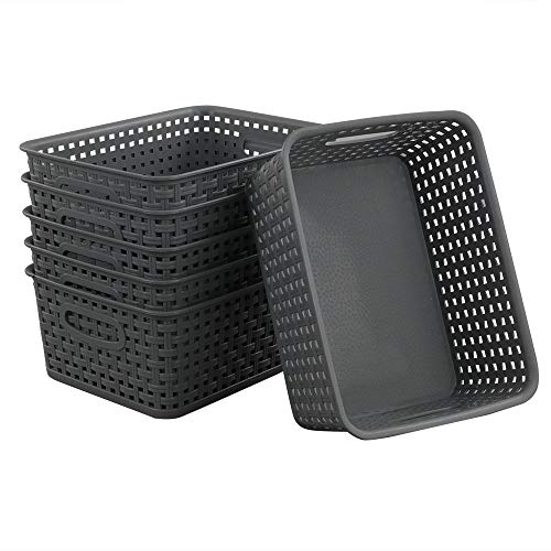 Teyyvn Plastic Storage Basket, 10.03" x 7.59" x 4.09", Pack of 6, Gray
