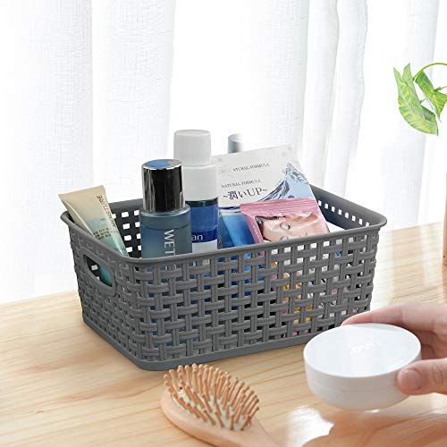 Teyyvn Plastic Storage Basket, 10.03" x 7.59" x 4.09", Pack of 6, Gray