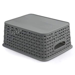 Teyyvn Plastic Storage Basket, 10.03" x 7.59" x 4.09", Pack of 6, Gray