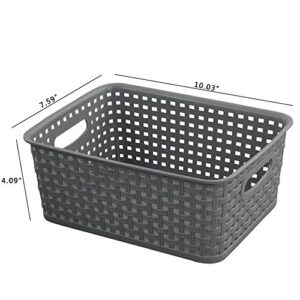 Teyyvn Plastic Storage Basket, 10.03" x 7.59" x 4.09", Pack of 6, Gray