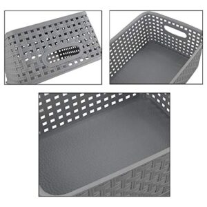 Teyyvn Plastic Storage Basket, 10.03" x 7.59" x 4.09", Pack of 6, Gray