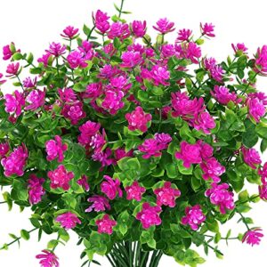 klemoo artificial flowers fake outdoor uv resistant boxwood plants shrubs 4 pack, faux plastic greenery for indoor outside hanging planter home office wedding farmhouse decor (fushia)