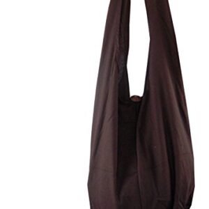 BTP! Thai Monk Buddha Cotton Sling Crossbody Messenger Bag Purse Hippie Hobo Solid Large (Dark Brown XL9)