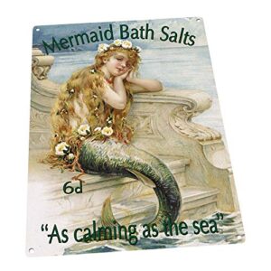 mermaid bath salts metal sign: surfing and tropical decor wall accent