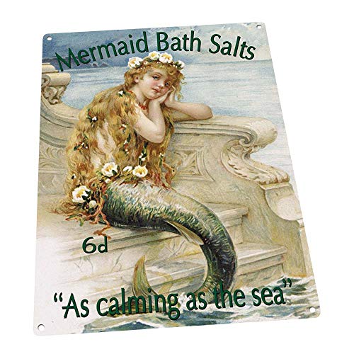 Mermaid Bath Salts Metal Sign: Surfing and Tropical Decor Wall Accent