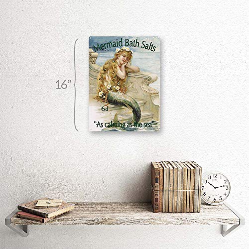 Mermaid Bath Salts Metal Sign: Surfing and Tropical Decor Wall Accent