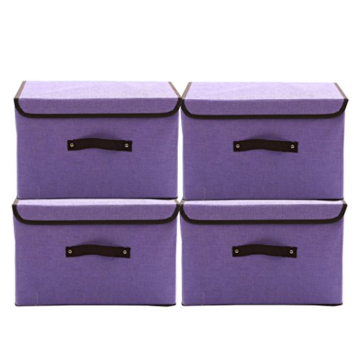 MOCOFO Set of 4 Foldable Storage Box with Lids and Handles Storage Basket Storage Needs Containers Organizer With Built-in Cotton Fabric Closet Drawer Removable Dividers