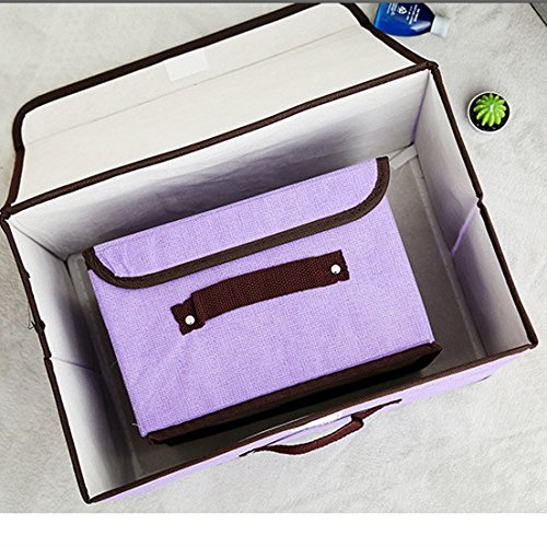 MOCOFO Set of 4 Foldable Storage Box with Lids and Handles Storage Basket Storage Needs Containers Organizer With Built-in Cotton Fabric Closet Drawer Removable Dividers