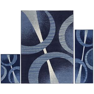 home dynamix area rug 3 piece set (4’11” x6’11,1’8 x4’11,1’8 x2’8), geometric navy blue (ariana arcata hd5194-300)