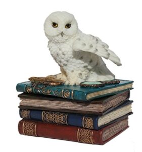 us 4.75 inch snow owl flap wings on books trinket box, white color