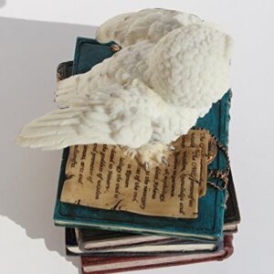US 4.75 Inch Snow Owl Flap Wings on Books Trinket Box, White Color