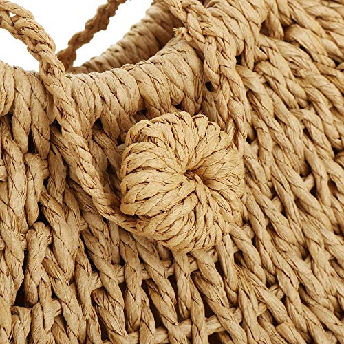 Straw Bag for Women Large Woven Bag Round Handle Ring Tote Retro Purse Hobo Summer Beach Bag (Khaki)