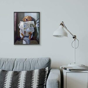 Stupell Industries Dog Reading The Newspaper On Toilet Funny Painting Black Framed Wall Art, 11 x 14, Multicolor