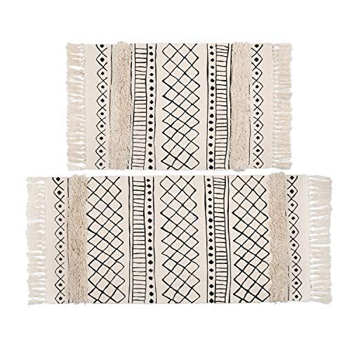 Topotdor Tufted Cotton Area Rug 2 Pieces,Hand Woven Print Boho Tassels Floor Rugs Perfect Bedroom Living Room Bathroom Hallway Home Decor(2' x 3'+ 2' x 4', White Skyline)