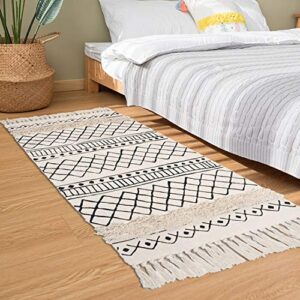 Topotdor Tufted Cotton Area Rug 2 Pieces,Hand Woven Print Boho Tassels Floor Rugs Perfect Bedroom Living Room Bathroom Hallway Home Decor(2' x 3'+ 2' x 4', White Skyline)