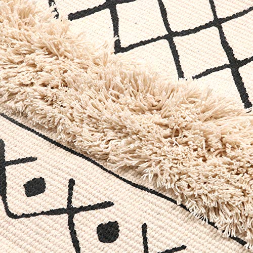 Topotdor Tufted Cotton Area Rug 2 Pieces,Hand Woven Print Boho Tassels Floor Rugs Perfect Bedroom Living Room Bathroom Hallway Home Decor(2' x 3'+ 2' x 4', White Skyline)