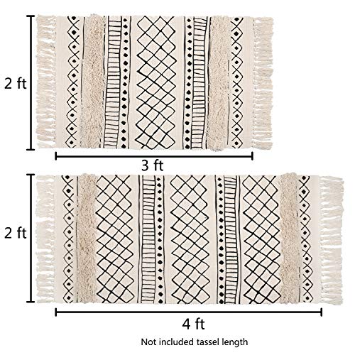 Topotdor Tufted Cotton Area Rug 2 Pieces,Hand Woven Print Boho Tassels Floor Rugs Perfect Bedroom Living Room Bathroom Hallway Home Decor(2' x 3'+ 2' x 4', White Skyline)