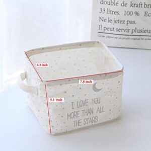 Slytem Storage Bin Basket Organizer Container Cube Rectangle with Handles Linen Canvas Jute Collapsible (#1: 7.8" Long × 6.3" Wide × 5.1" high, Gray Stars Moon)