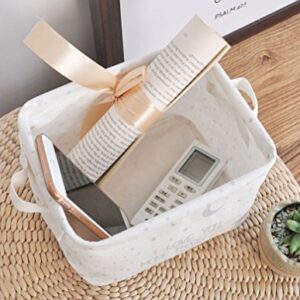 Slytem Storage Bin Basket Organizer Container Cube Rectangle with Handles Linen Canvas Jute Collapsible (#1: 7.8" Long × 6.3" Wide × 5.1" high, Gray Stars Moon)