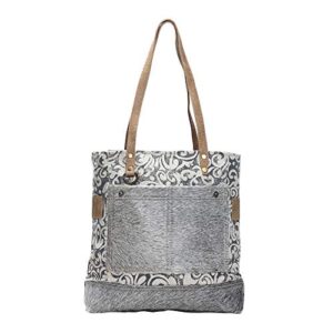 the gypsy upcycled canvas and genuine hair-on cowhide leather tote bag