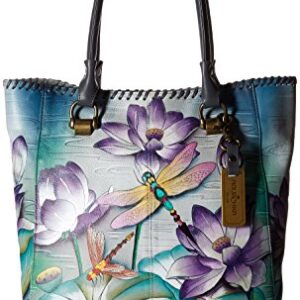 Anuschka Women’s Leather Large Tote-Hand Painted Exterior, Tranquil Pond,One Size