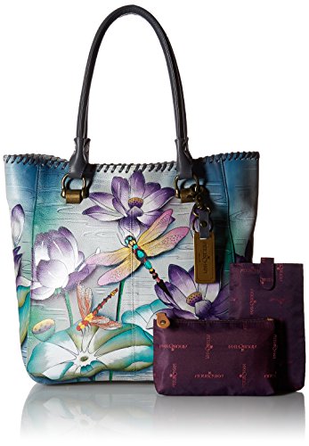 Anuschka Women’s Leather Large Tote-Hand Painted Exterior, Tranquil Pond,One Size