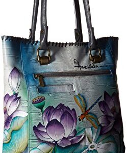 Anuschka Women’s Leather Large Tote-Hand Painted Exterior, Tranquil Pond,One Size