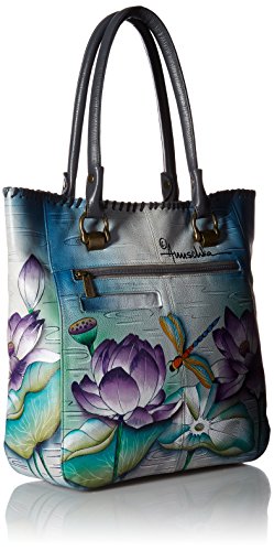 Anuschka Women’s Leather Large Tote-Hand Painted Exterior, Tranquil Pond,One Size