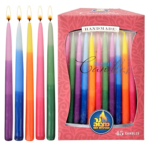 Dripless Chanukah Candles Standard Size - Tri Colored Hanukkah Candles Fits Most Menorahs - Premium Quality Wax - 45 Count for All 8 Nights of Hanukkah - by Ner Mitzvah