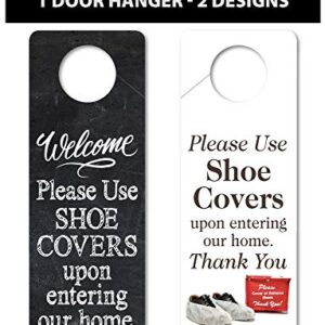 Foldable Shoe Cover Holder (Red) with Bonus Please Use Shoe Covers, Double Sided, Door Hanger