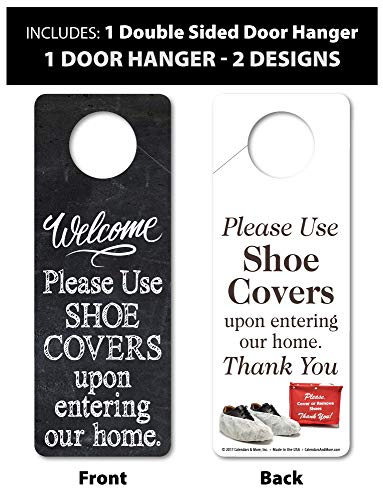 Foldable Shoe Cover Holder (Red) with Bonus Please Use Shoe Covers, Double Sided, Door Hanger