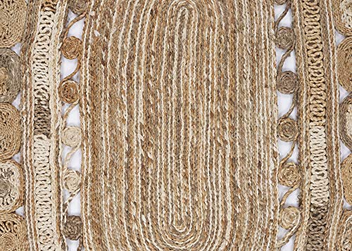 LR Home Natural Jute Area Rug 5'7" Oval Bleach Gray