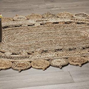 LR Home Natural Jute Area Rug 5'7" Oval Bleach Gray