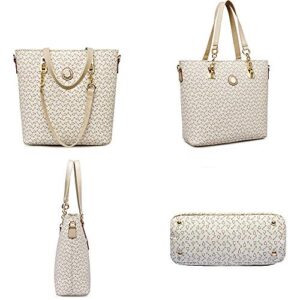 Women Handbags Set 6 PCS Tote Shoulder Crossbody Bags Clutch Top Handle Satchel Purse, Off-white, 1