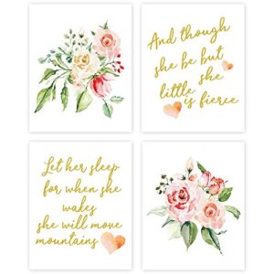 lhiuem inspirational quote typography watercolor floral flower wall decor,motivational saying cardstock art print for kids room baby girls nursery wall art decor (set of 4, 8’’ x 10’’ ,unframed)