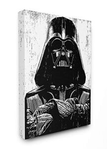 stupell industries black and white star wars darth vader distressed wood etching, design by neil shigley wall art, 16 x 20, kids room