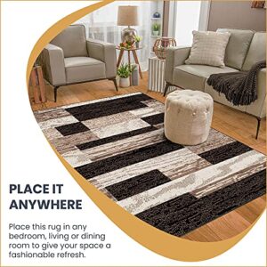 SUPERIOR Indoor Small Area Rug with Jute Backing for Kitchen, Bedroom, Dorm, Living Room, Hallway, Entryway, Perfect for Hardwood Floors - Rockwood Modern Geometric Design, 3' X 5', Chocolate