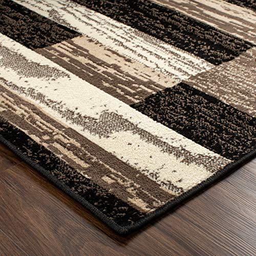 SUPERIOR Indoor Small Area Rug with Jute Backing for Kitchen, Bedroom, Dorm, Living Room, Hallway, Entryway, Perfect for Hardwood Floors - Rockwood Modern Geometric Design, 3' X 5', Chocolate