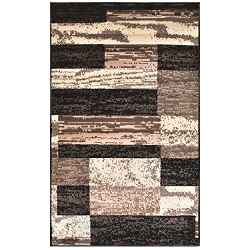 SUPERIOR Indoor Small Area Rug with Jute Backing for Kitchen, Bedroom, Dorm, Living Room, Hallway, Entryway, Perfect for Hardwood Floors - Rockwood Modern Geometric Design, 3' X 5', Chocolate