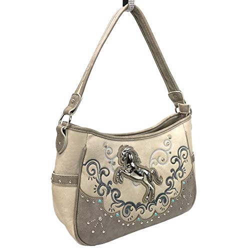 Zelris Western Mustang Horse Turquoise Embroidery Conceal Carry Women Hobo Purse (Beige)