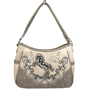 Zelris Western Mustang Horse Turquoise Embroidery Conceal Carry Women Hobo Purse (Beige)