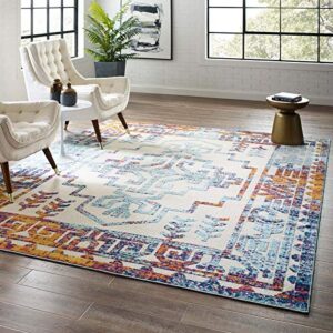 modway reflect distressed geometric southwestern aztec 8×10 indoor and outdoor area rug, 8 ft x 10 ft, nyssa/multicolored