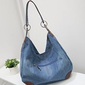 Dreams Mall(TM Women's Handbag Denim Purse Hobo Tote Top Handle Jean Shoulder Crossbody Bags,Light Blue