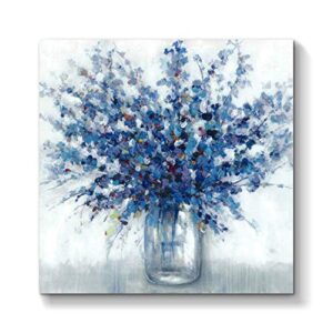 tar tar studio abstract bouquet canvas wall art: blue flowers in vase artwork print painting for living room office ( 24”w x 24”h, multiple sizes )