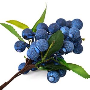 DS. DISTINCTIVE STYLE Artificial Blueberries 4 Pieces Lifelike Faux Fruit Berries Fake Flowers for Decoration (Blue)