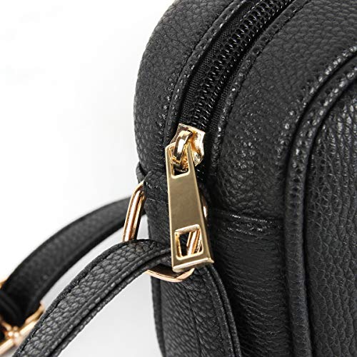 Classic Vegan Leather Small Crossbody Handbag - Rectangle Camera Travel Purse Satchel Shoulder, Round Messenger Bag (Tassel Camera Bag - Black)