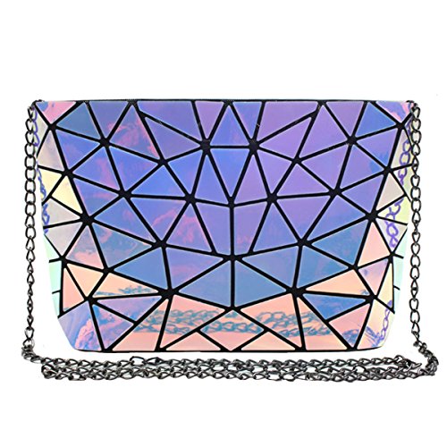 Goclothod Handbag Fashion Holographic Laser Shoulder Bag Geometric Envelope Clutch Chain Crossbody Purse for Women (Iridescent)